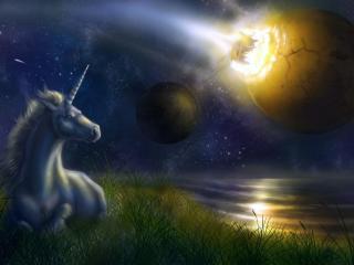 unicorn, night, space wallpaper