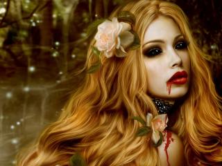 vampire, blood, flowers Wallpaper