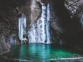 waterfall, lake, mountain Wallpaper