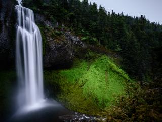 waterfall, moss, hill Wallpaper