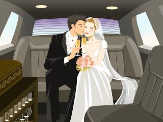 wedding, couple, limousine Wallpaper