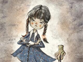 Wednesday Addams and Hand Drawing wallpaper