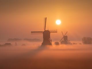 Windmill Fogy Netherlands wallpaper