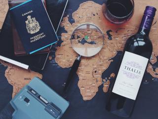 wine, passport, map wallpaper