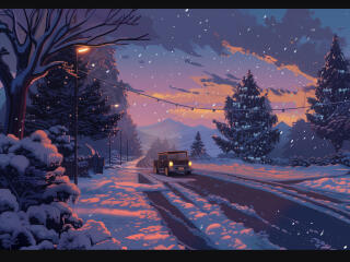 Winter Landscape Road HD Pixel Art wallpaper