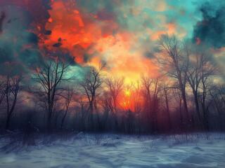 Winter Sunrise in Snowy Forest wallpaper