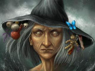 witch, hat, face Wallpaper