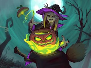 Witch on Halloween Cartoon Art wallpaper
