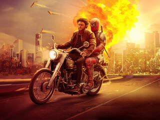 Wolverine and Deadpool Motorcycle Ride Wallpaper