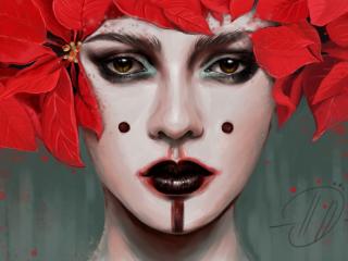 Woman Artistic Face With Lipstick And Poinsettia Leaf wallpaper