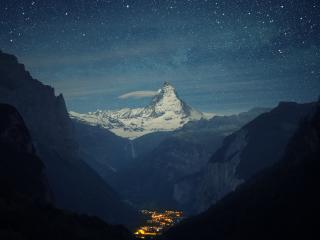 Zermatt-Matterhorn Aerial View at Night wallpaper