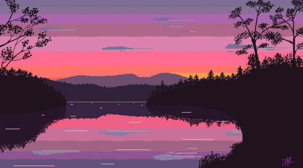 16 Bit Sunset Wallpaper 1080x2040 Resolution