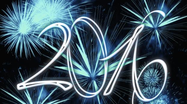 2016, new year, fireworks Wallpaper 2048x2732 Resolution