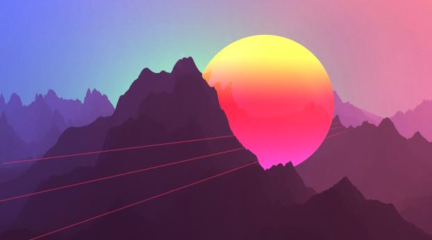 3D Retrowave Sunset Wallpaper