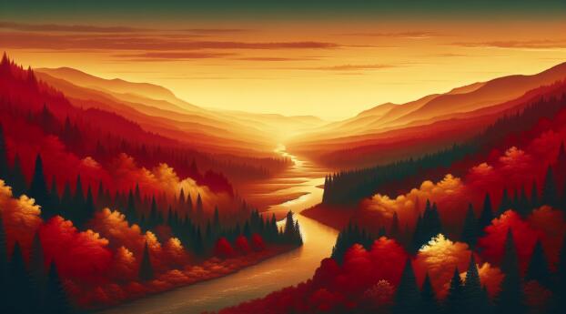 4K Autumn Sunset Valley Wallpaper