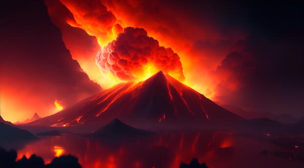 4K Eruption of Fire in Mountain Wallpaper 5120x1600 Resolution