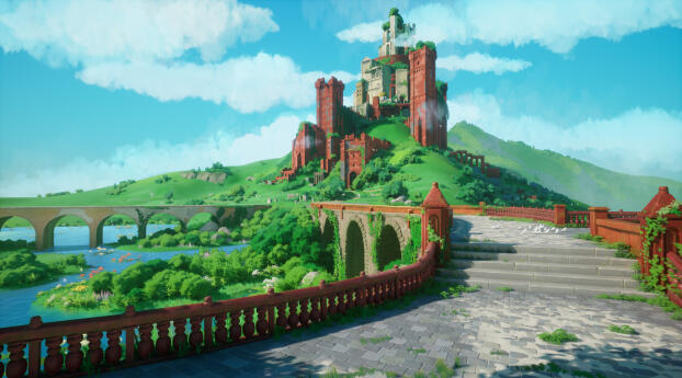 4K Fantasy Castle Illustration 2023 Art Wallpaper 2460x1080 Resolution