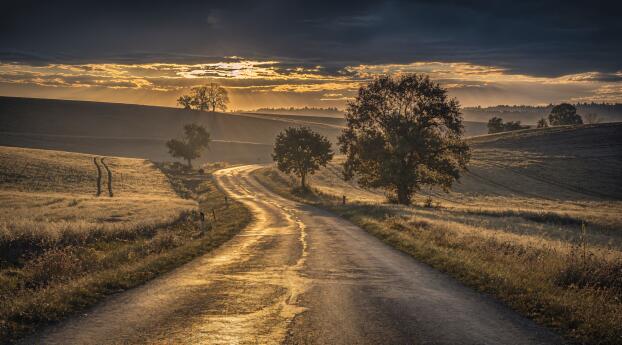 4K Golden Sunrise Country Road Wallpaper 3840x2160 Resolution