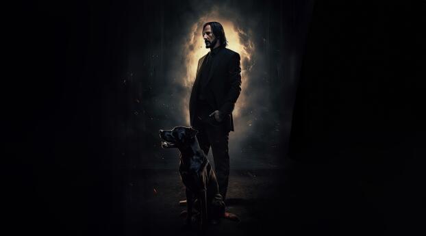 4K John Wick with Dog Cool Wallpaper 1080x230 Resolution