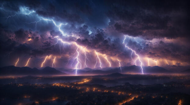 4K Lightning Storm Cloudy Night Wallpaper 480x360 Resolution
