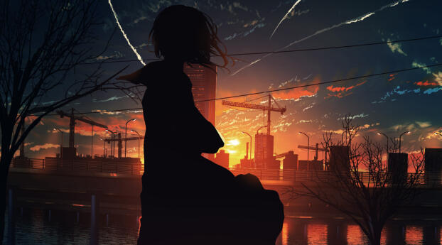4K Lost in Sunset HD Anime Girl Wallpaper 1024x600 Resolution