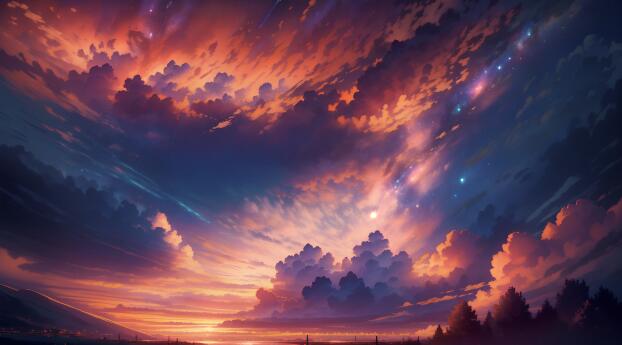4K Magical Clouds 23 Anime Art Wallpaper 1440x256 Resolution