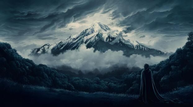 4K Mysterious Woman near Snow-Capped Mountain Wallpaper