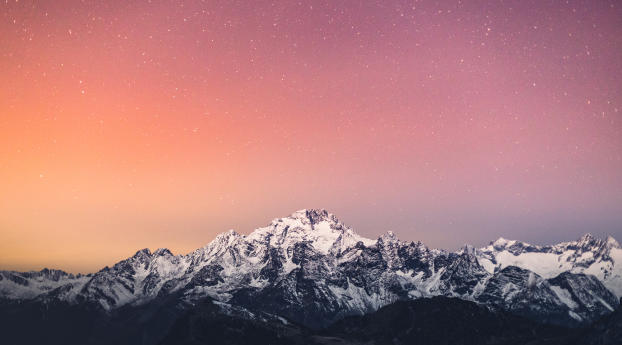 4K Starry Sky Above Snow Covered Mountains Wallpaper 1080x2220 Resolution