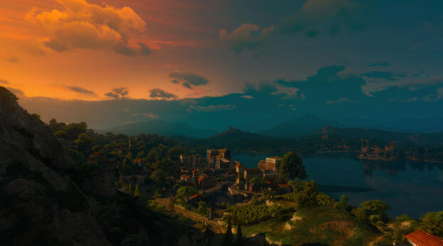 4K The Witcher 3 Calm City Wallpaper 1280x212 Resolution