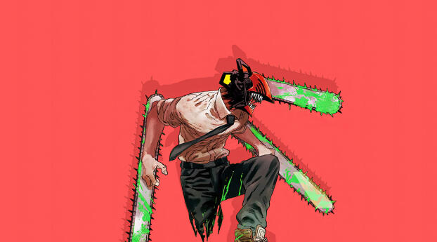 8K Chainsaw Man Red Denji Minimal Art Wallpaper 3840x1200 Resolution