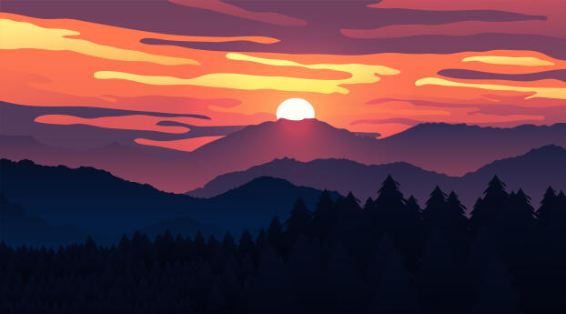 8K Landscape Art Cool Sunset Illustration Wallpaper 5680x4320 Resolution