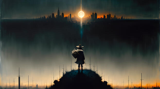 A Dark City 4K Warrior Adventure Wallpaper