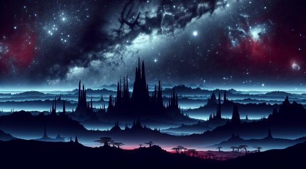 A Fantasy Landscape from Space Wallpaper 1440x2880 Resolution