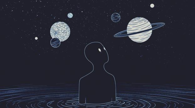 A Fool Moon Night Space Traveler Art Wallpaper 1440x3160 Resolution