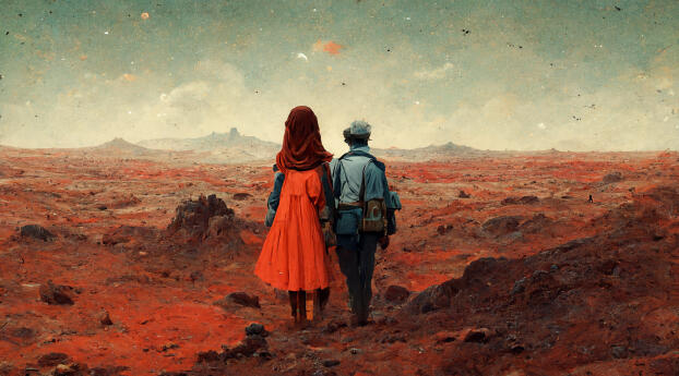 A Man and his Girlfriend Travel to Mars Wallpaper 1536x2152 Resolution