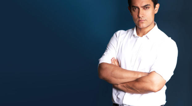 Aamir Khan In White Shirt New Pics 2014 Wallpaper 480x854 Resolution