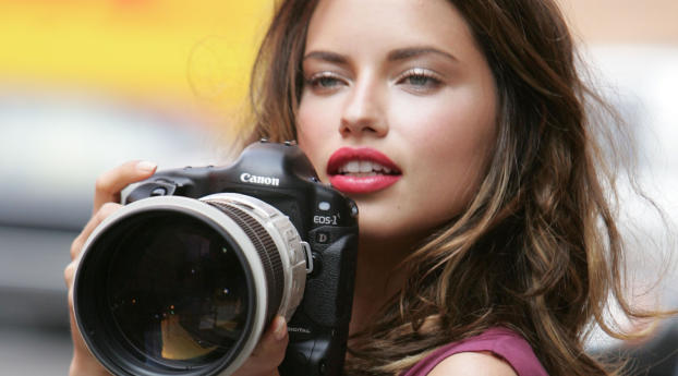 Adriana Lima With Camera HD Wallpaper 1920x2160 Resolution