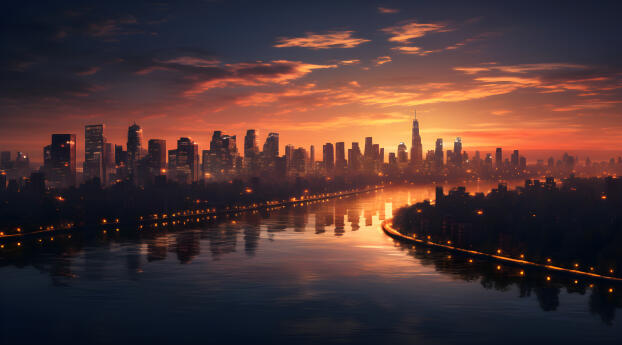 Aesthetic Cityscape 4K Sunset Wallpaper 720x1520 Resolution