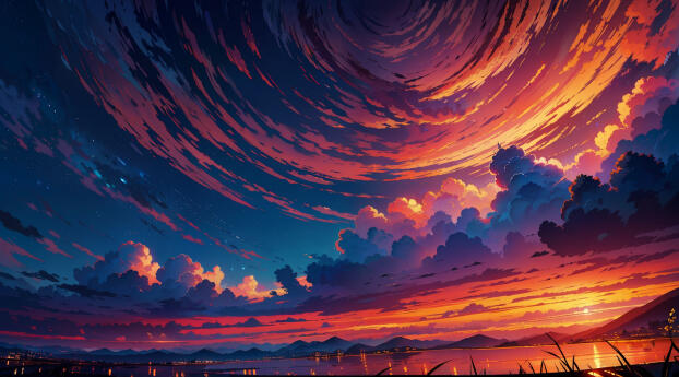 AI Magical Sunset Orange x Blue Wallpaper 1440x3040 Resolution