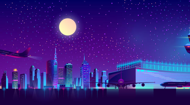 Airport Night Illustration Wallpaper 1080x2520 Resolution