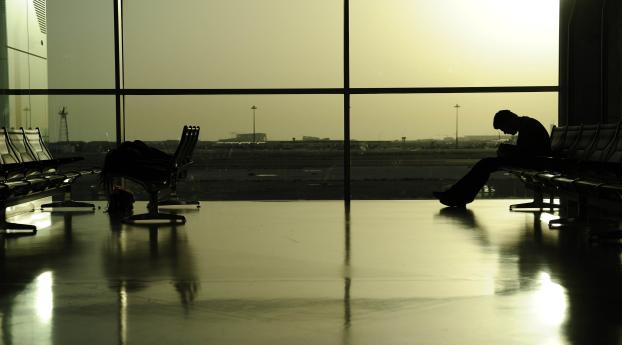 airport, waiting, man Wallpaper 1080x2240 Resolution