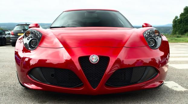 alfa romeo, red, front view Wallpaper 3840x1200 Resolution
