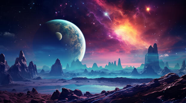 Alien Planet With Galaxy Background Wallpaper 1920x1080 Resolution