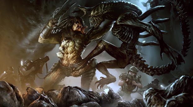 alien, predator, battle Wallpaper 2560x1024 Resolution