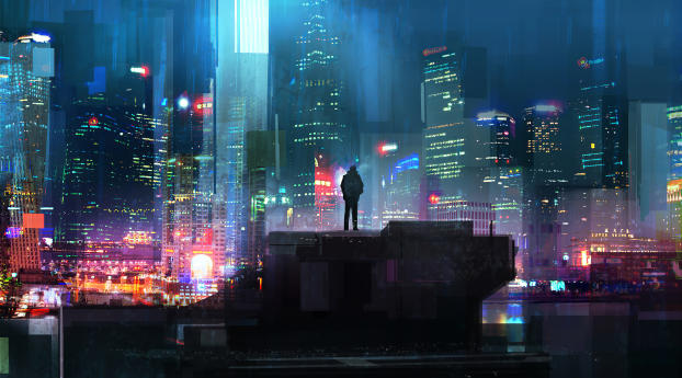 Alone Cyberpunk Boy in City Wallpaper