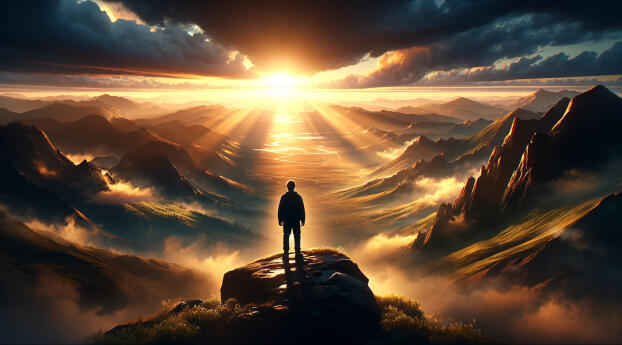 Alone HD Inspirational Sunrise Mountains Wallpaper 1024x1024 Resolution