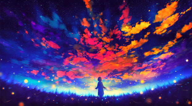Alone in Colorful Night HD Wallpaper 720x1560 Resolution
