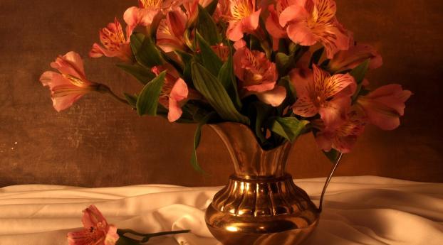 alstroemeria, bouquet, pitcher Wallpaper 1280x2120 Resolution