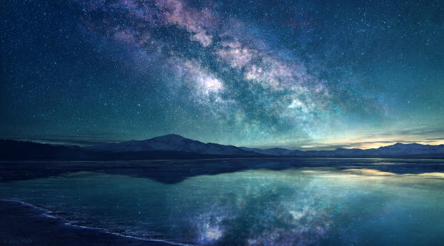 Amazing Milky Way at Lakside Wallpaper 3840x2300 Resolution