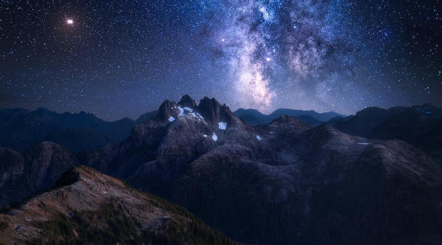 Amazing Night at Mountains Wallpaper 1440x720 Resolution
